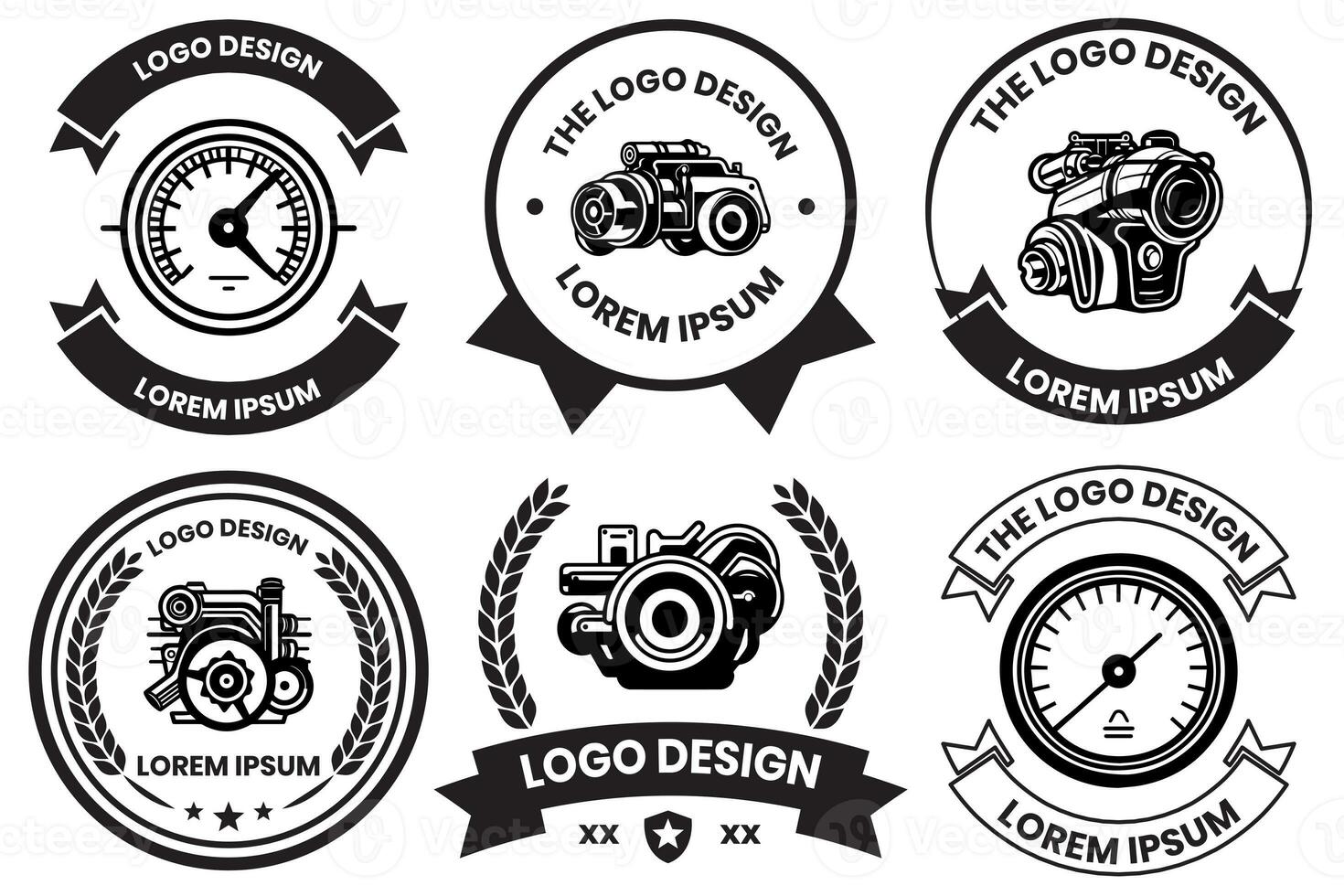 motor logotyp för maskineri i platt linje konst stil foto