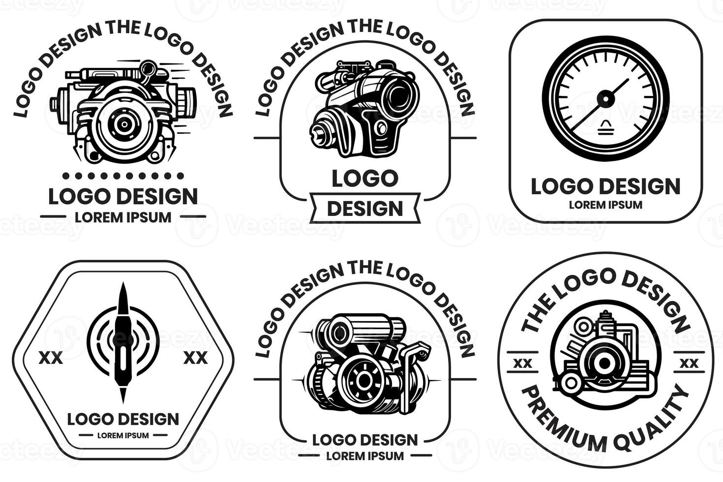 motor logotyp för maskineri i platt linje konst stil foto