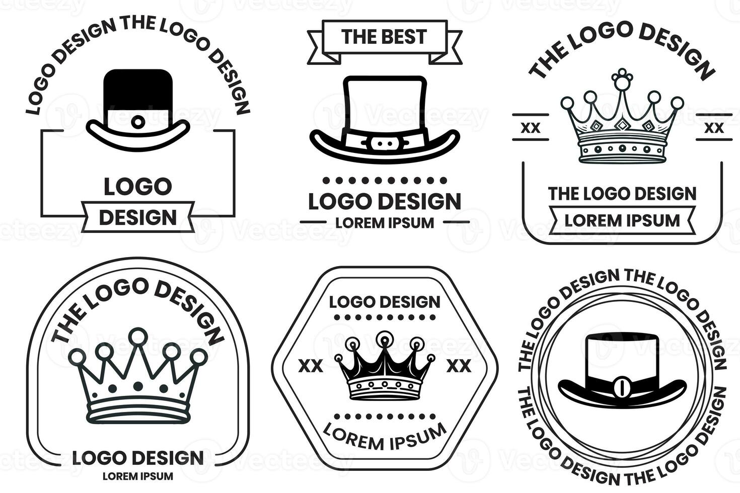 hatt och krona logotyp i platt linje konst stil foto