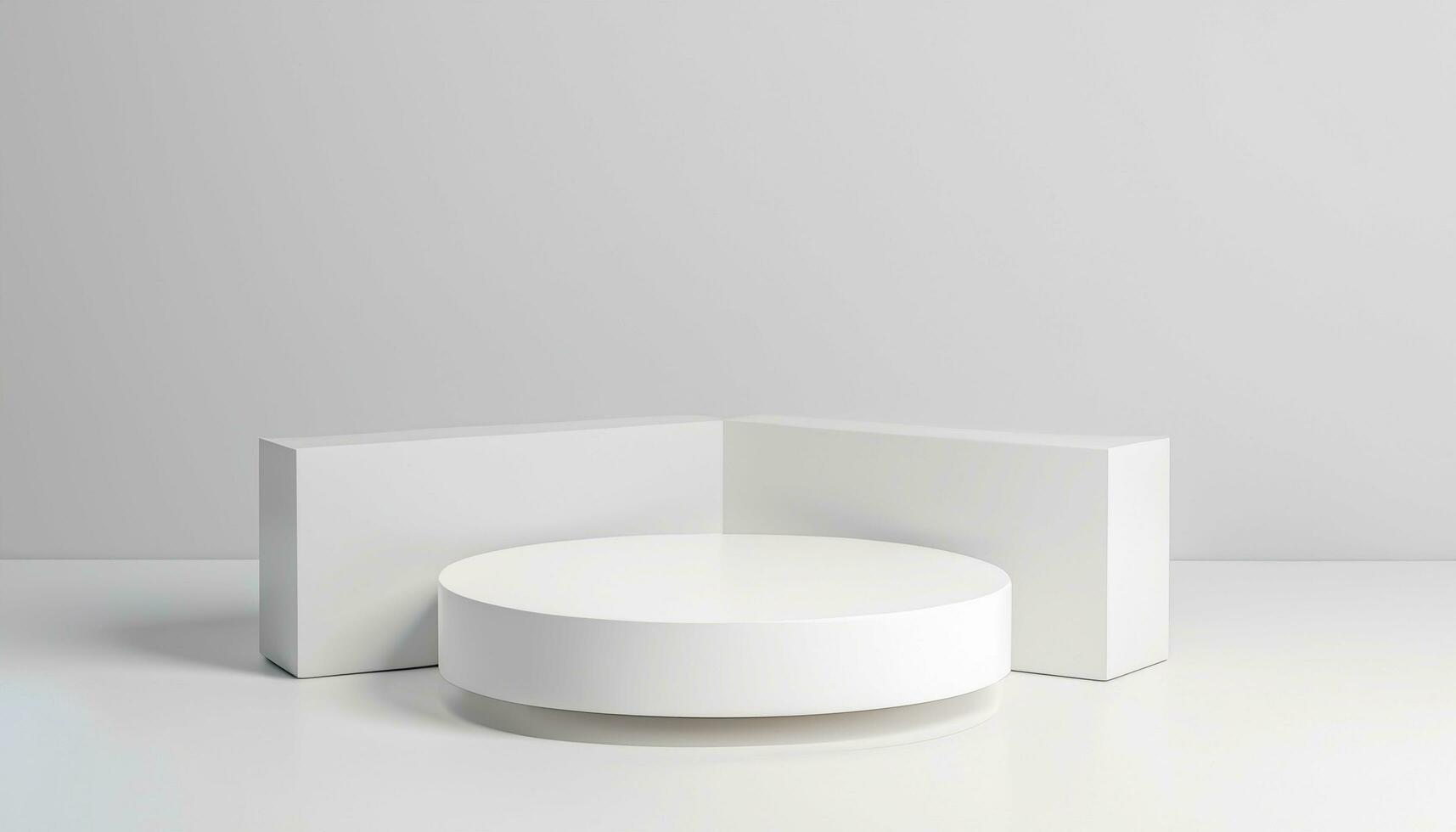 podium i abstrakt vit sammansättning för produkt presentation 3d illustration, ai generativ foto