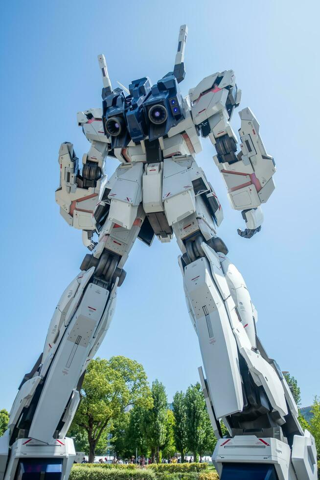 rx-0 enhörning gundam verklig skala från anime mobil kostym gundam. jätte japansk robot på mångfald tokyo torg odaiba. foto