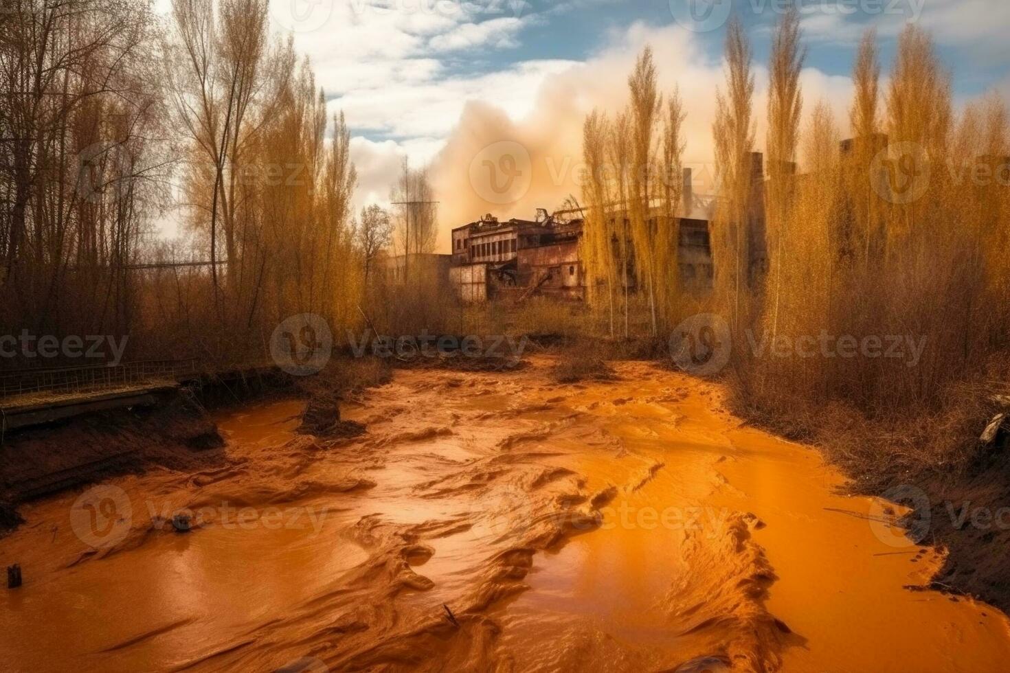 toxisk massa från de kemisk industri flöden in i de flod. generativ ai. foto