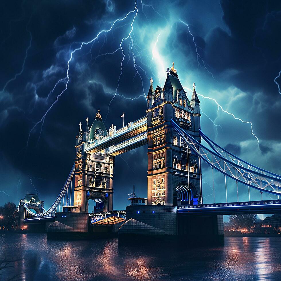 ett bild av en torn torn bro i de stil av elektricitet ai genererad bild foto