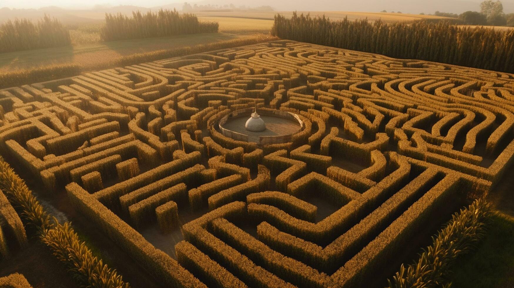 ett antenn skott av en komplex majs labyrint Nej byggnader se ai genererad bild foto