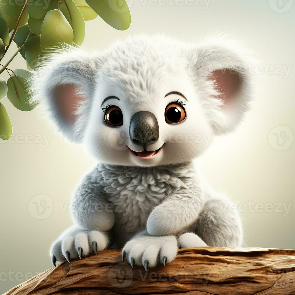3d tecknad serie söt koala ai foto