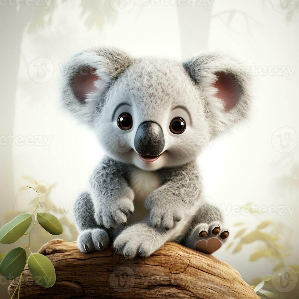 3d tecknad serie söt koala ai foto