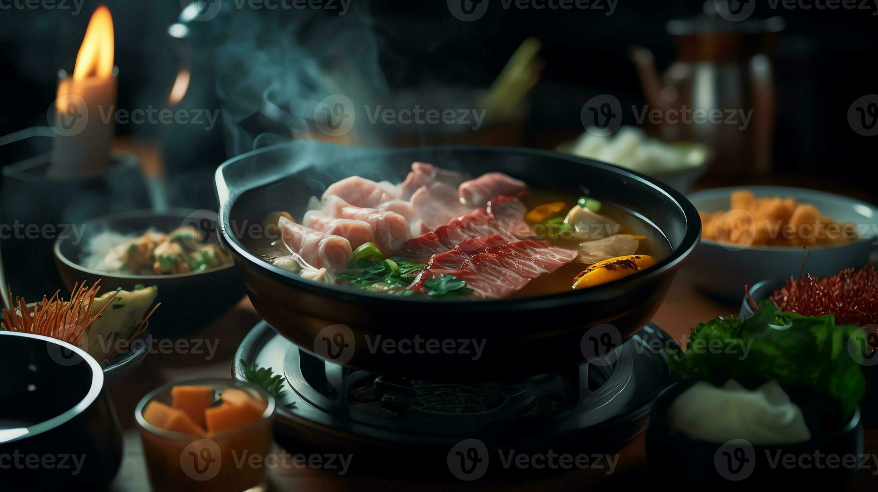 en shabu shabu med fläck bakgrund ai generativ foto