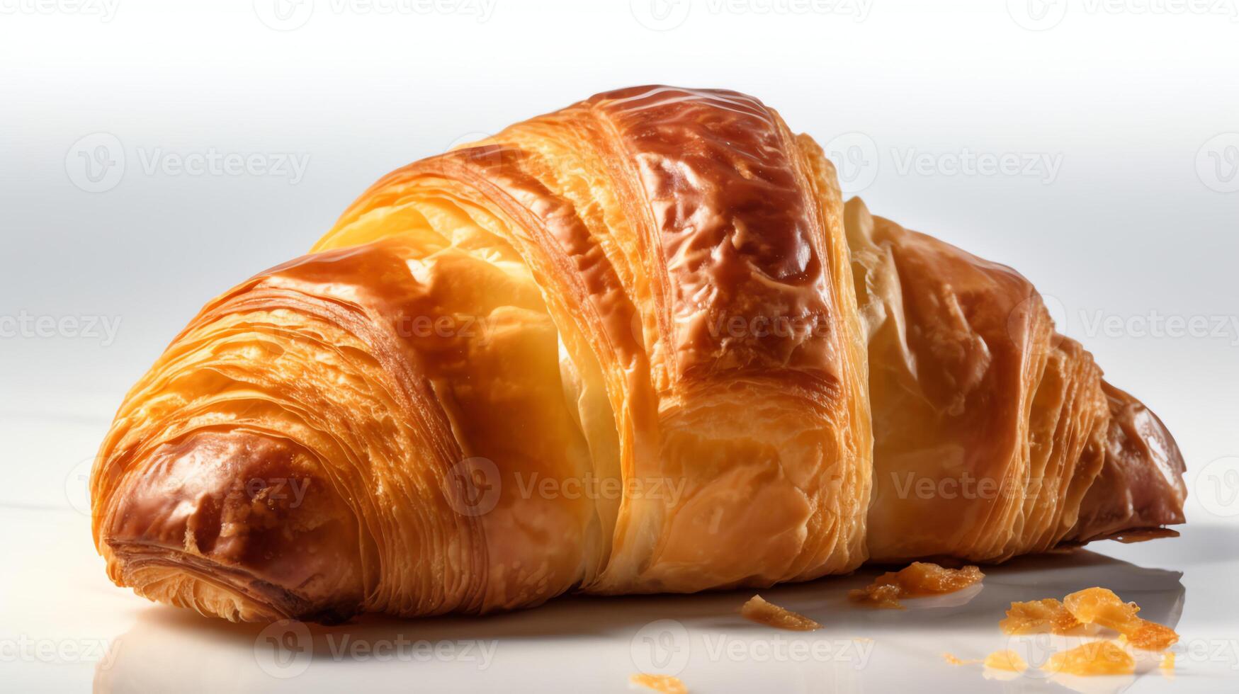 ai generativ en stänga upp croissant på vit bakgrund foto