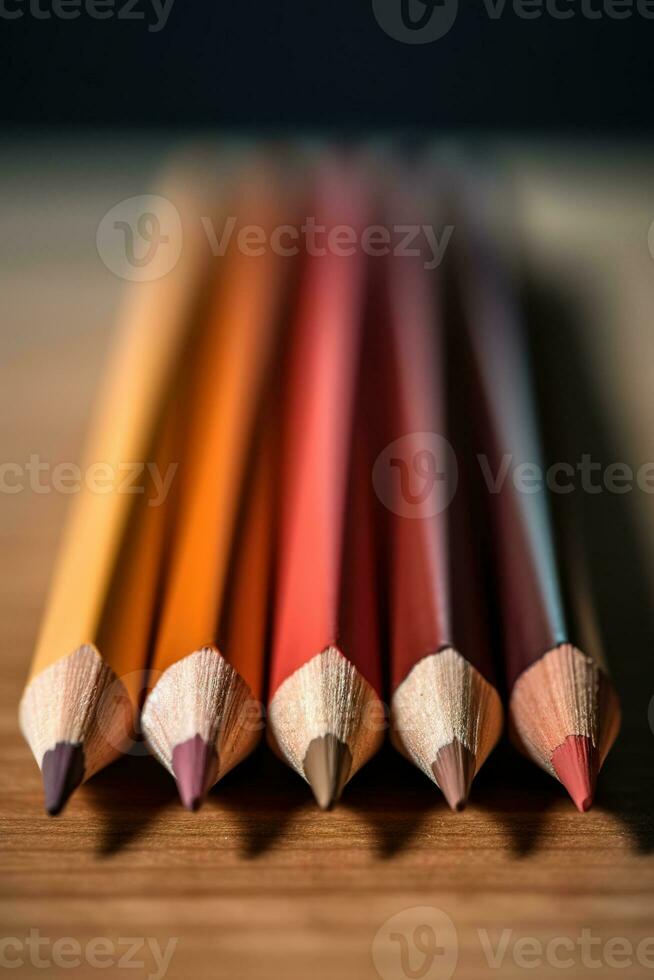 ai generativ en rad av färgad pennor Sammanträde på topp av varje Övrig foto