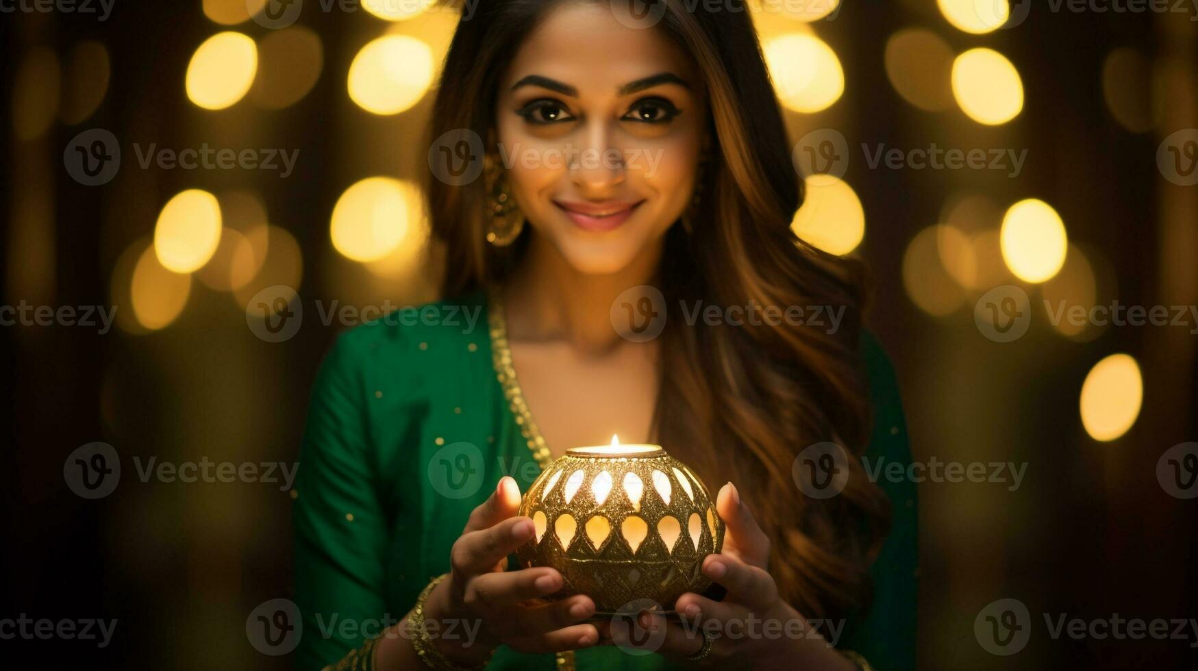 kvinna innehav i diwali belysning lampa, diwali stock bilder, realistisk stock foton