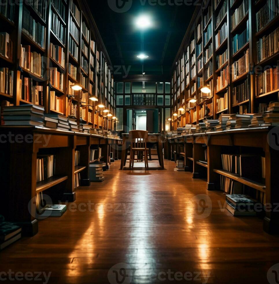 en lång exponering skott av en bibliotek på natt, värld studenter dag bilder foto