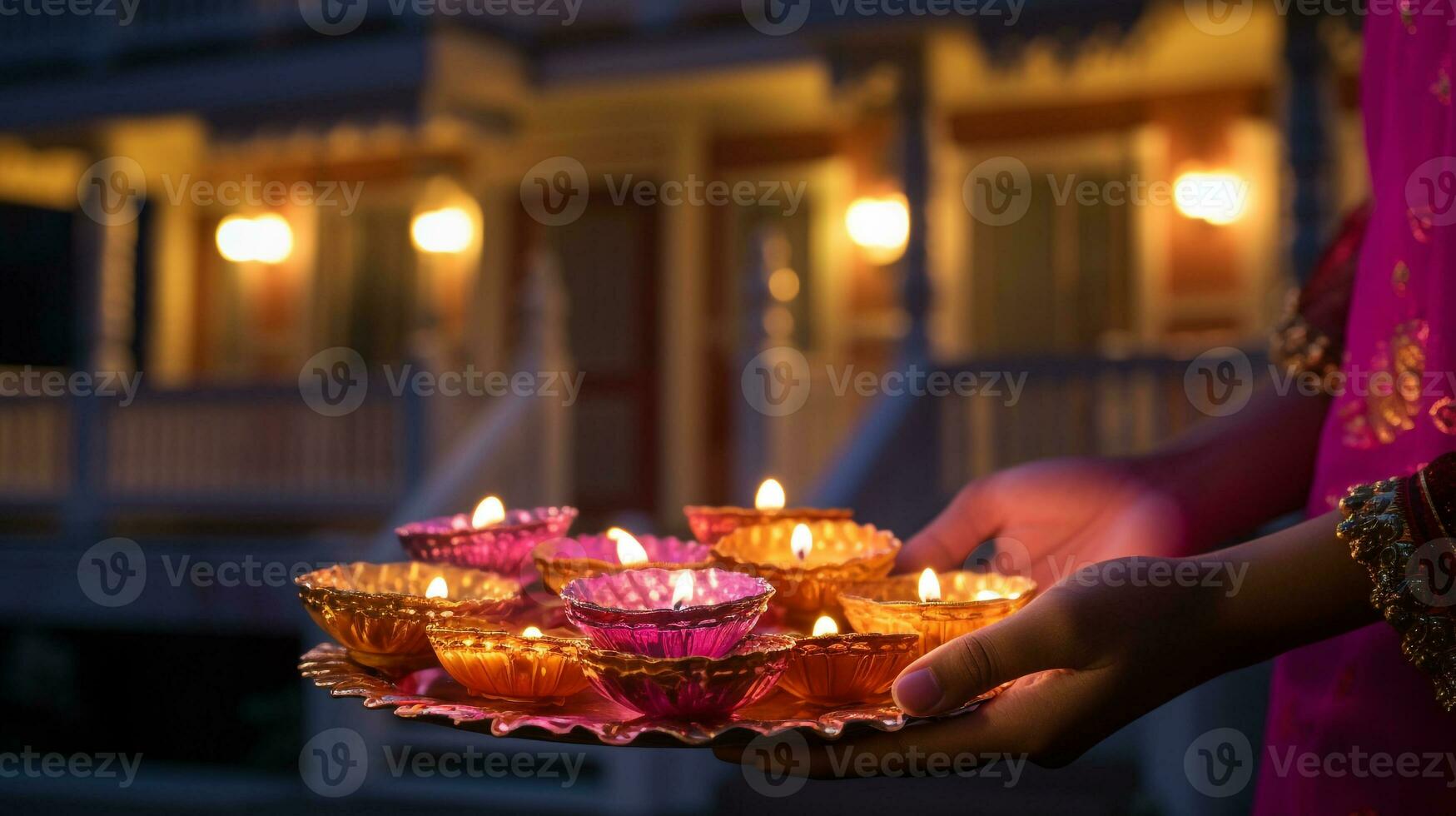 på de tillfälle av diwali människor håll diyas eller ljus belyst upp i främre av de hus, diwali stock bilder, realistisk stock foton