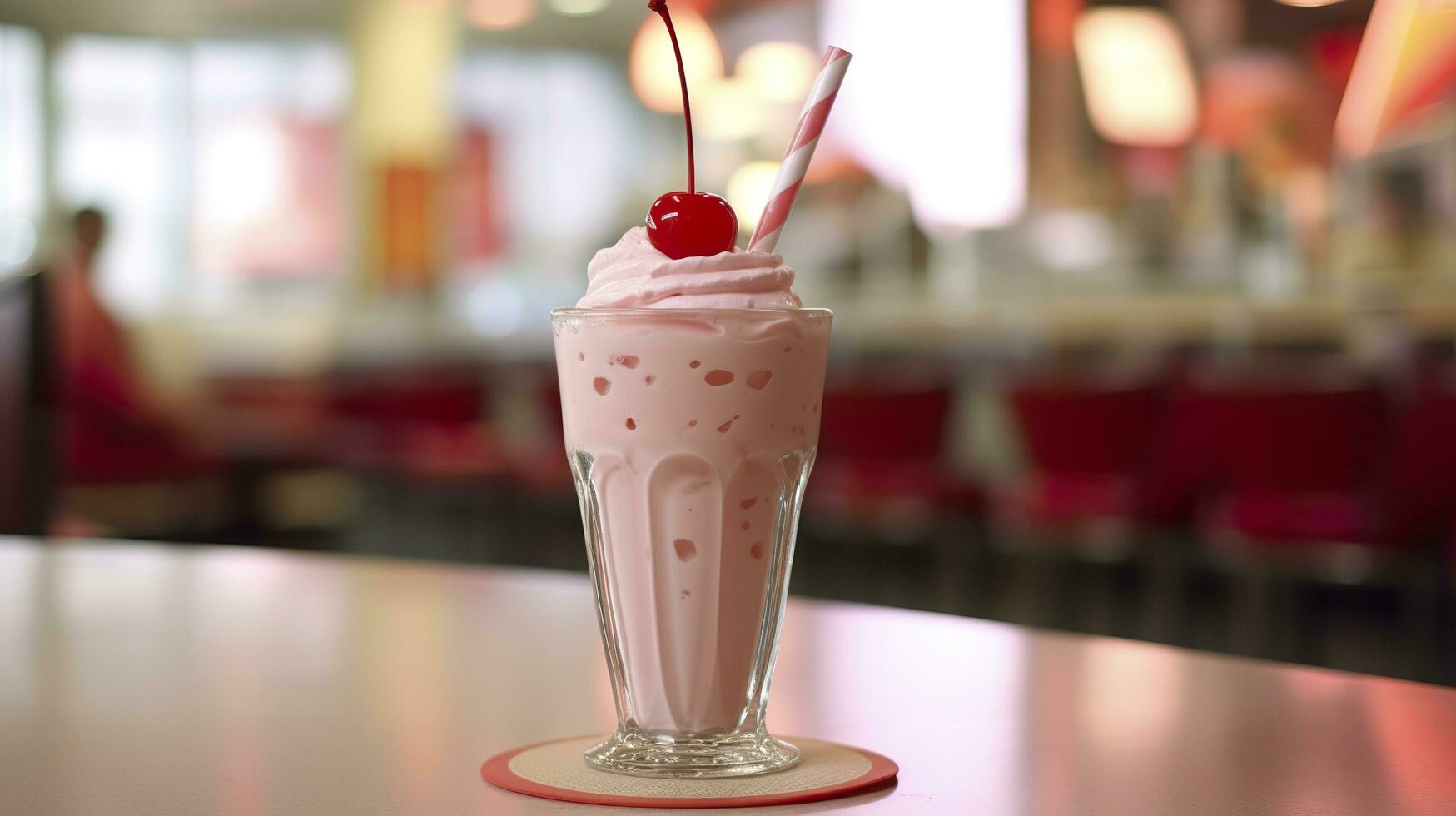 körsbär milkshake i en klassisk amerikan diner. mat fotografi begrepp. generativ ai foto