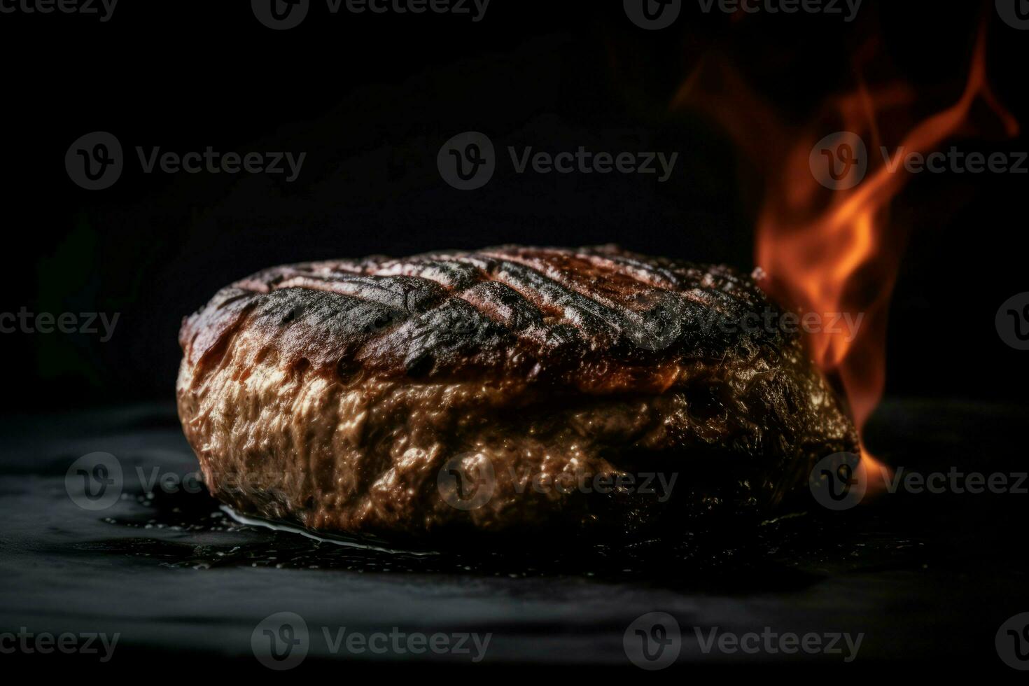 grillad kotlett på brand. generera ai foto