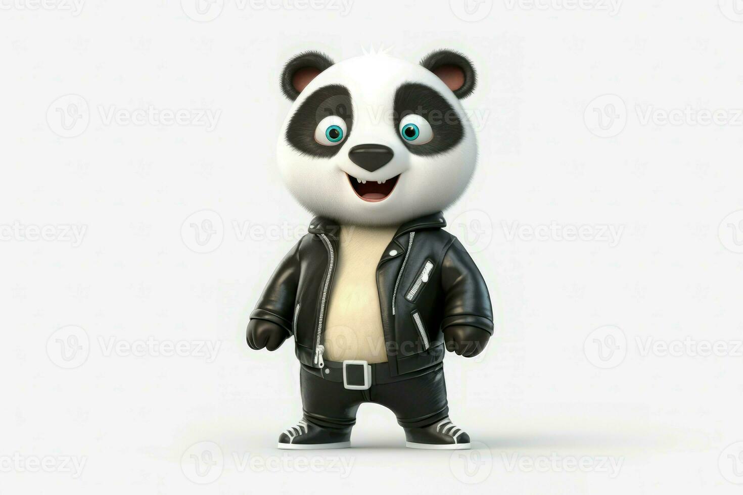 söt leende panda i jacka. generera ai foto