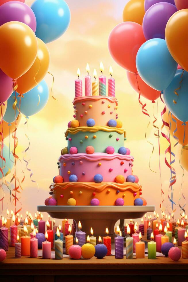 födelsedag kaka med ballonger foto