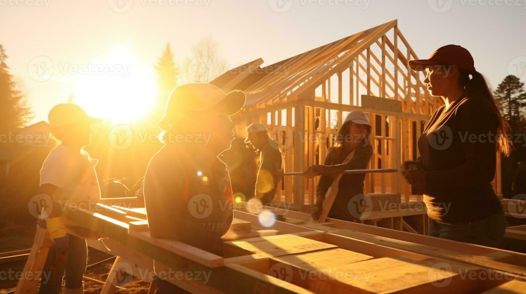 en volontär- är byggnad en hus för en familj i behöver, mental hälsa bilder, fotorealistisk illustration foto