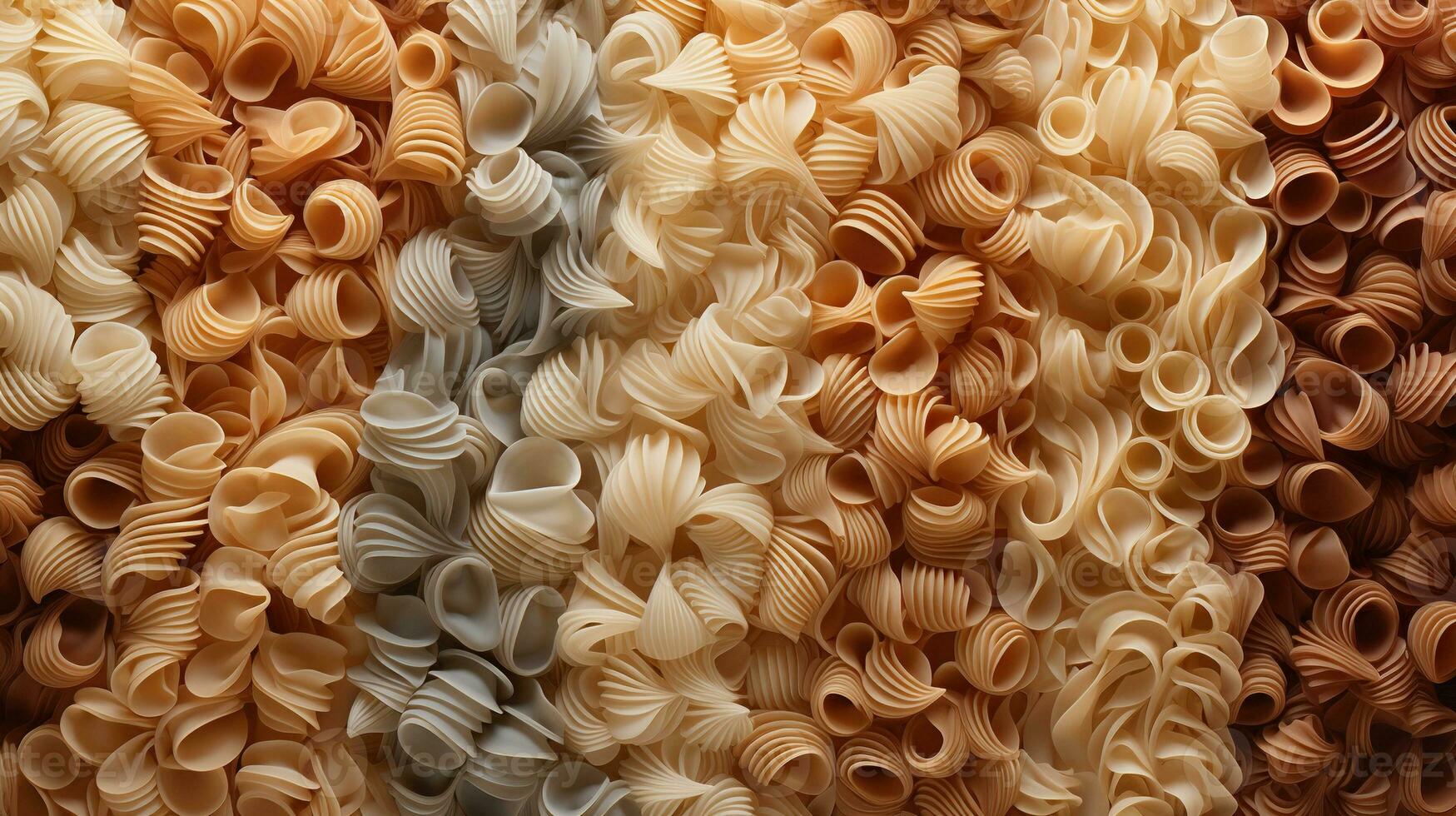 generativ ai, mängd av typer, färger och former av italiensk pasta, textur bakgrund foto