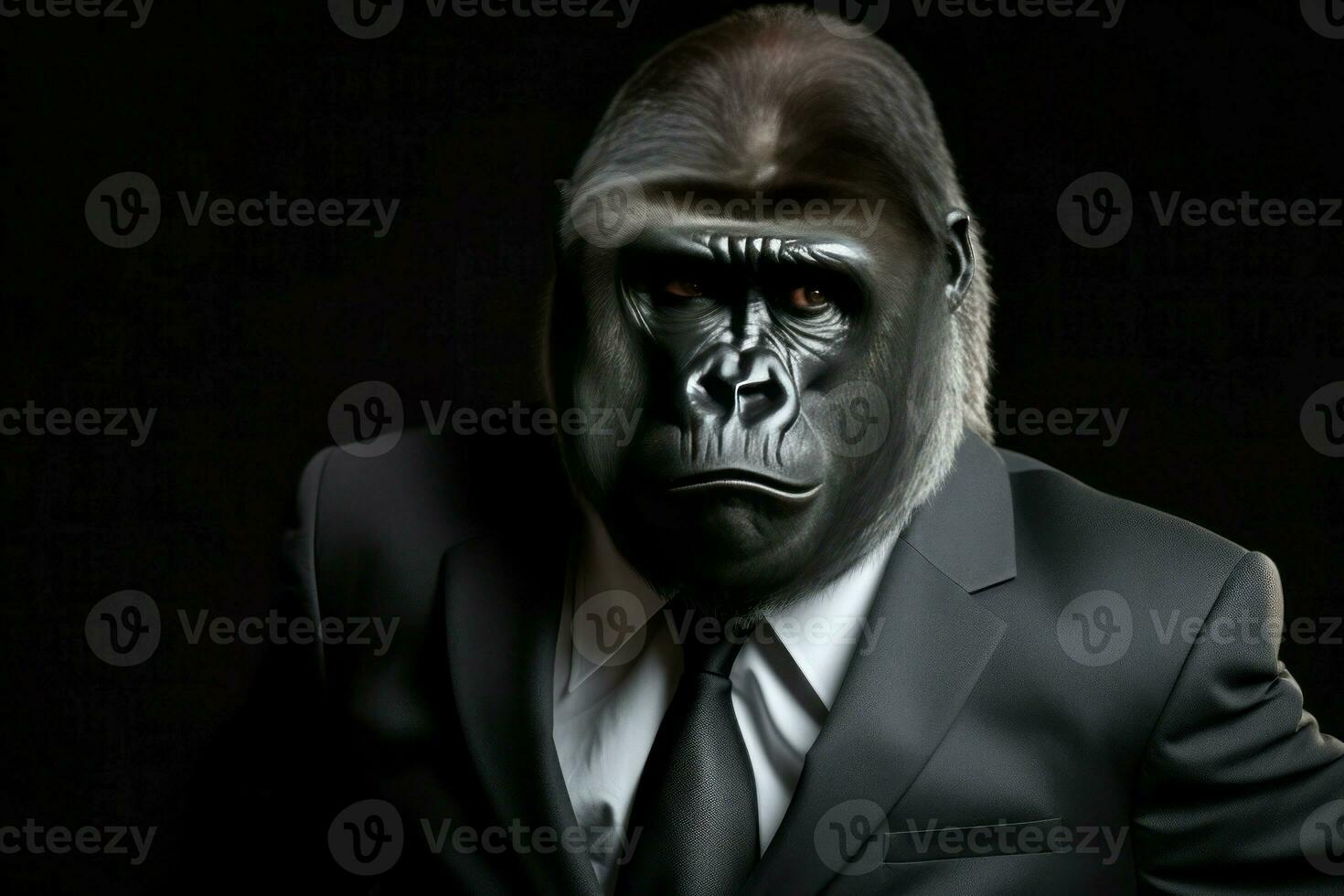 gorilla klädd i kostym. generera ai foto