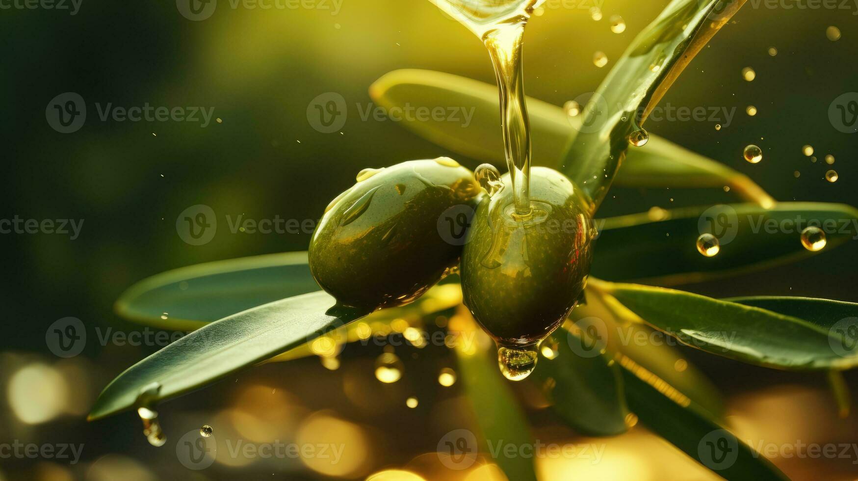 extra jungfrulig oliv olja. grön oliver i oliv olja på en mörk bakgrund. foto