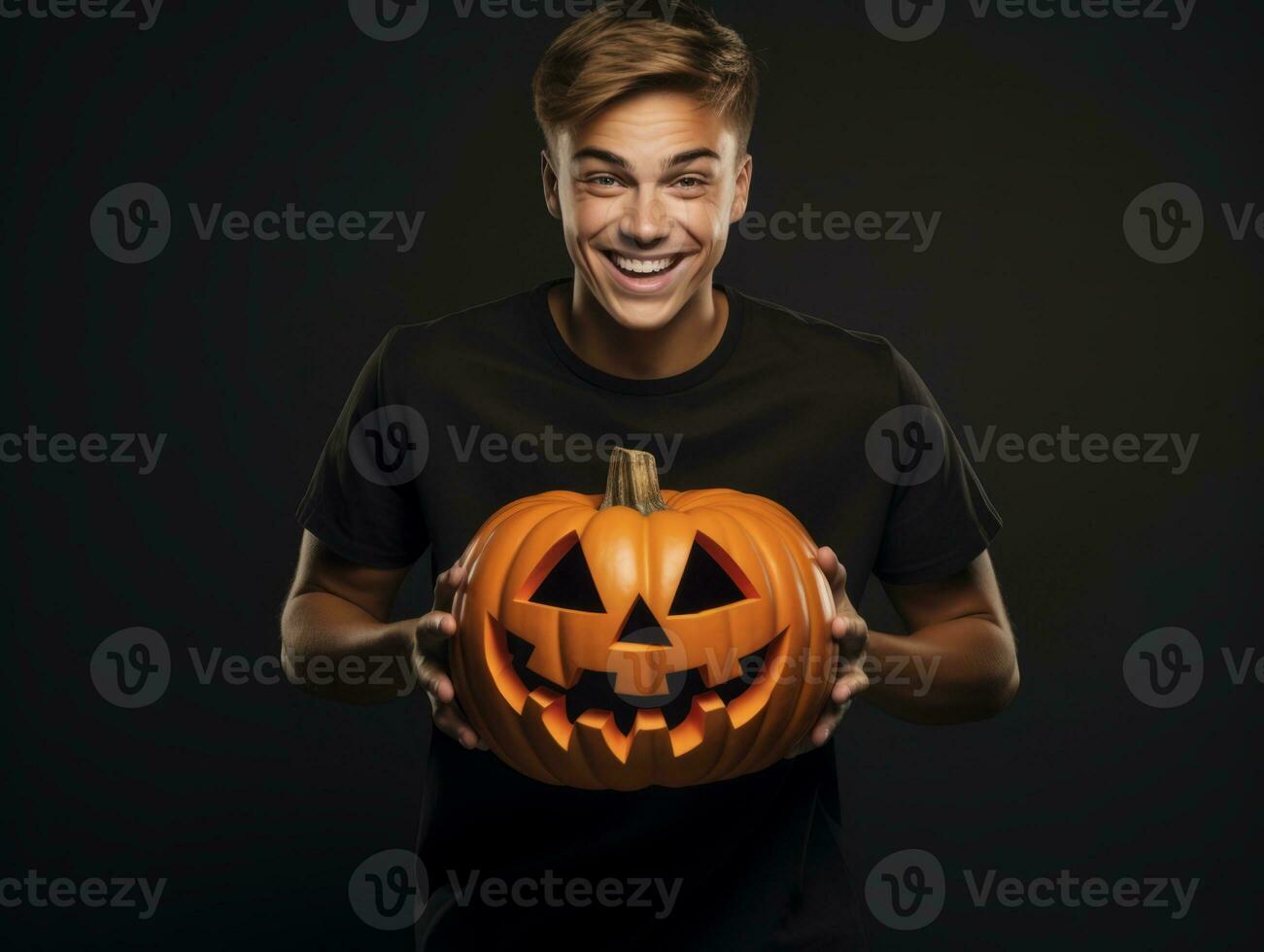 man i en halloween kostym med en lekfull utgör ai generativ foto