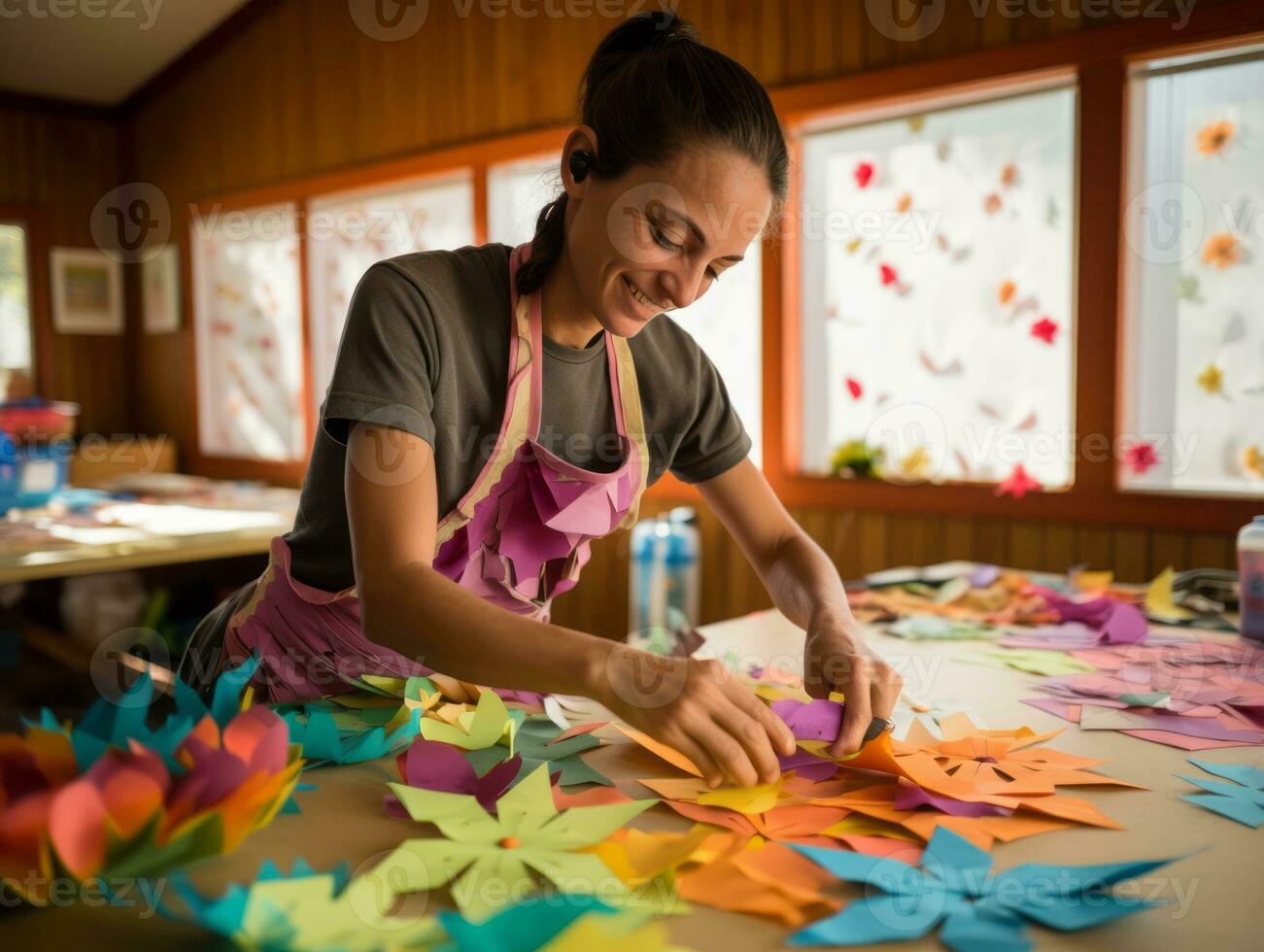 kvinnor skapa papel picado färgrik papper dekorationer ai generativ foto