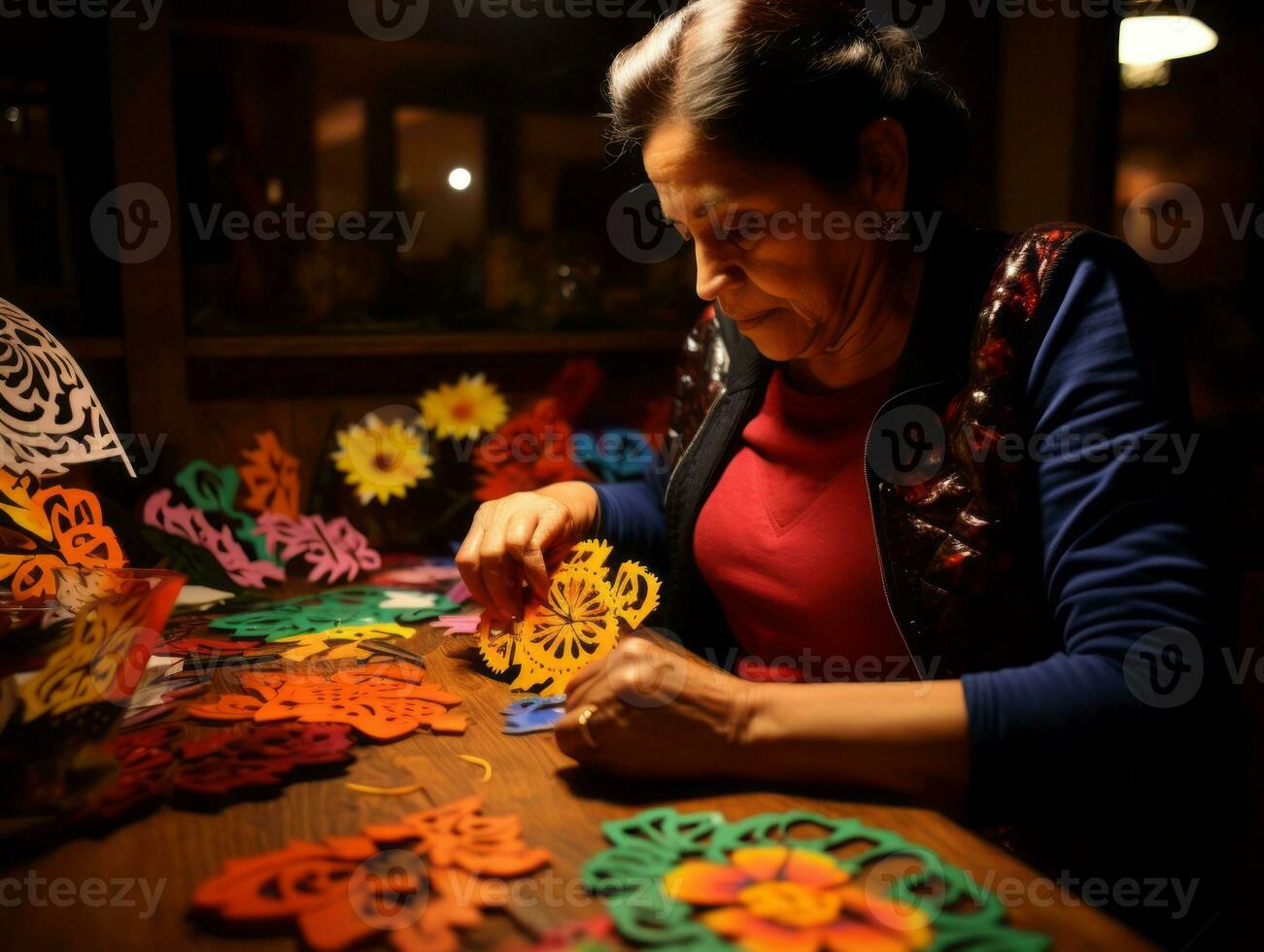 kvinnor skapa papel picado färgrik papper dekorationer ai generativ foto