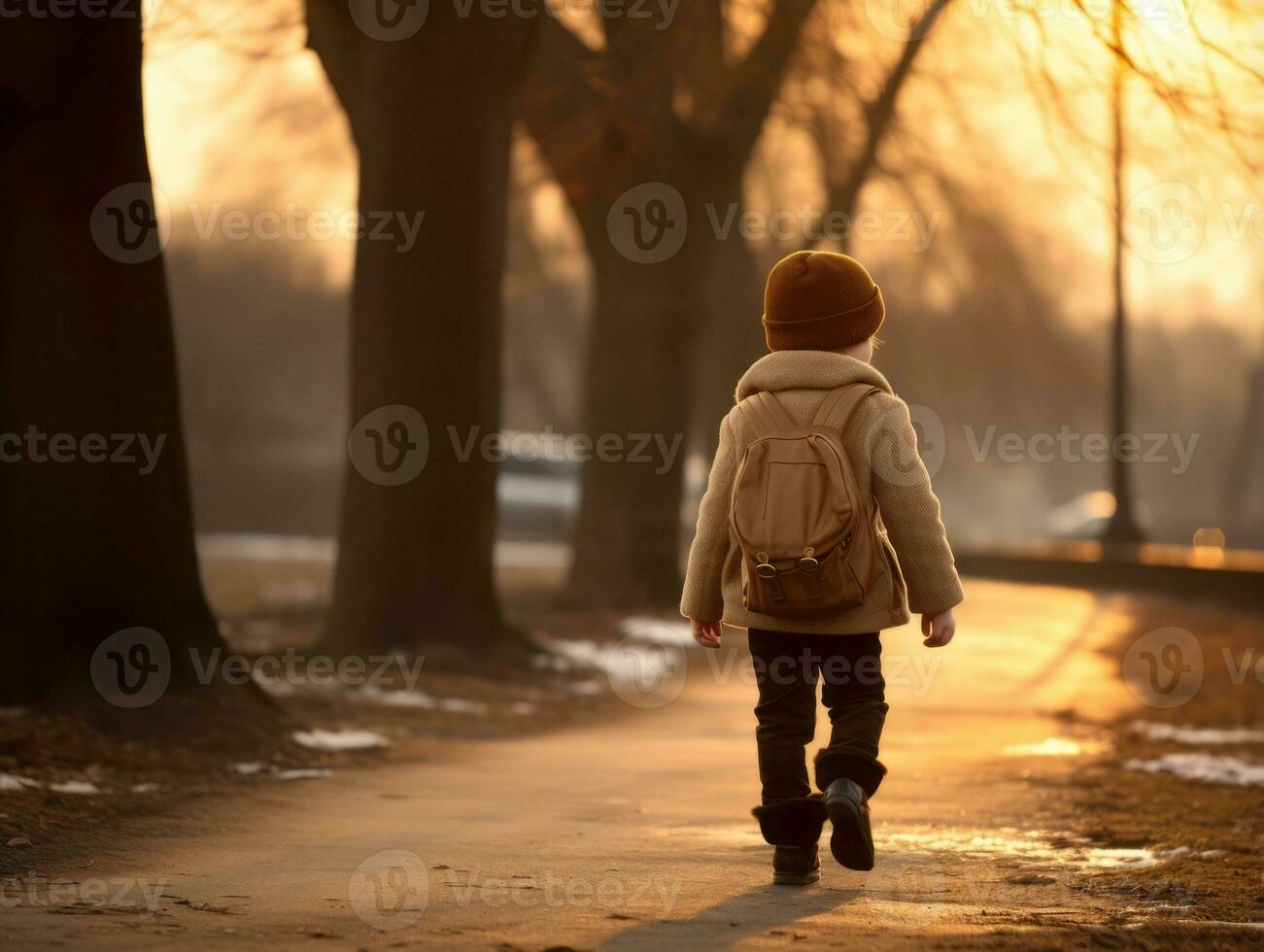 unge åtnjuter en maklig promenad i en vinter- dag ai generativ foto