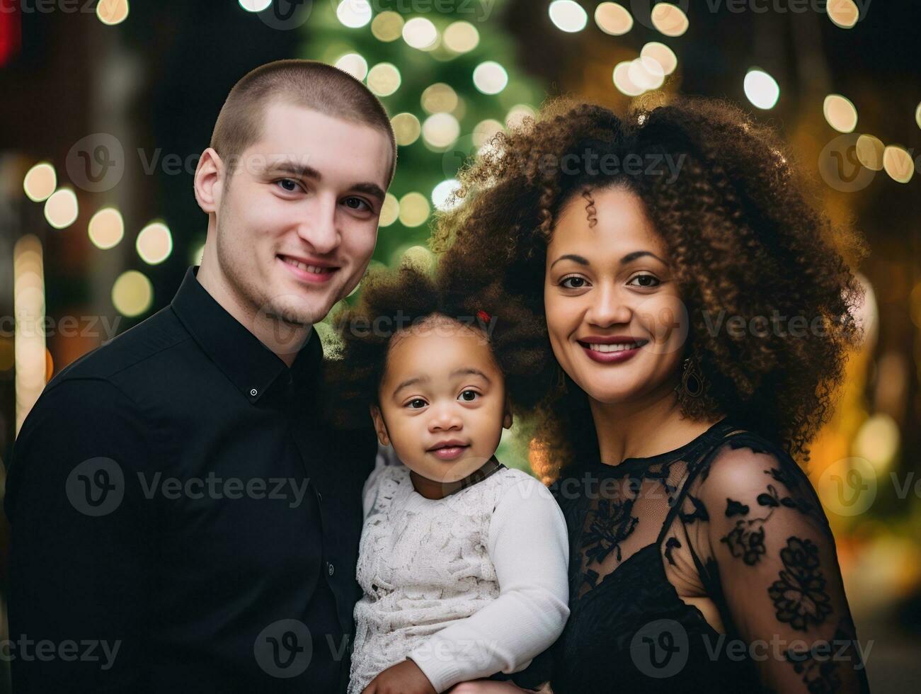 de interracial familj åtnjuter fira jul eve tillsammans ai generativ foto