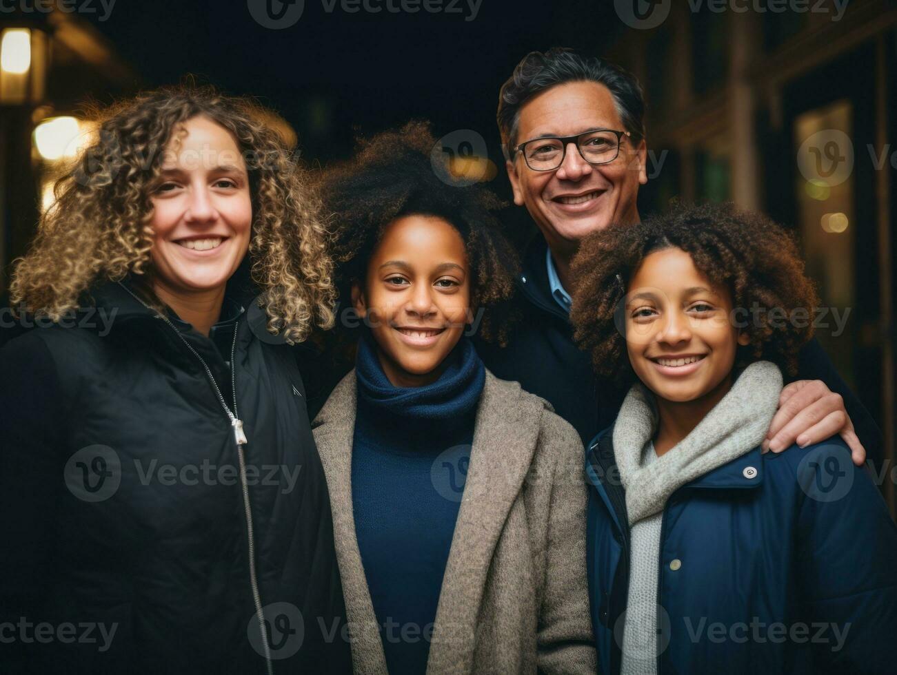 de interracial familj åtnjuter fira jul eve tillsammans ai generativ foto