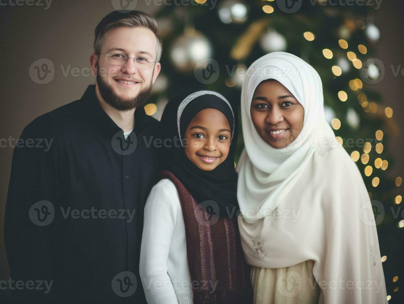 de interracial familj åtnjuter fira jul eve tillsammans ai generativ foto