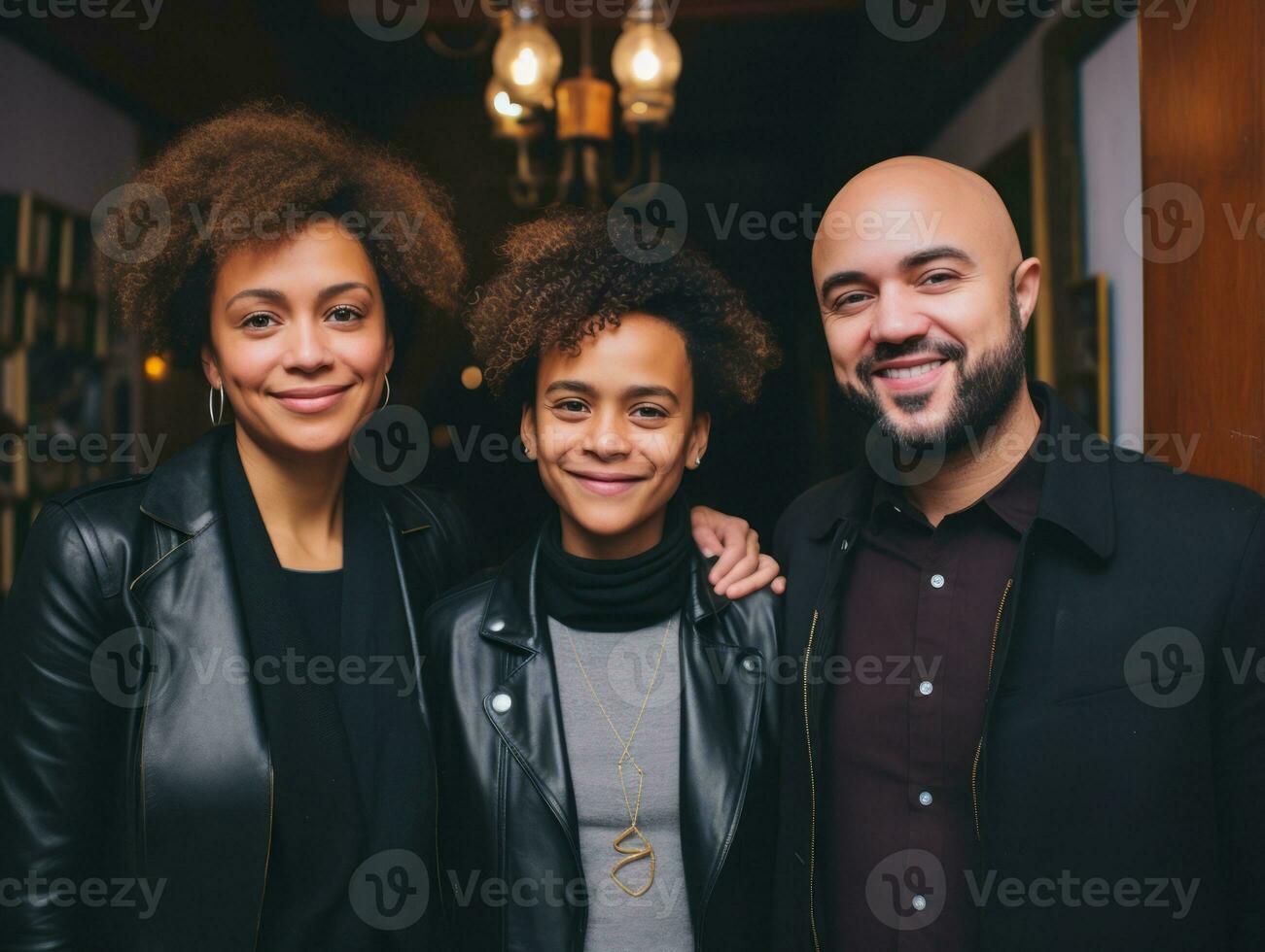 de interracial familj åtnjuter fira jul eve tillsammans ai generativ foto