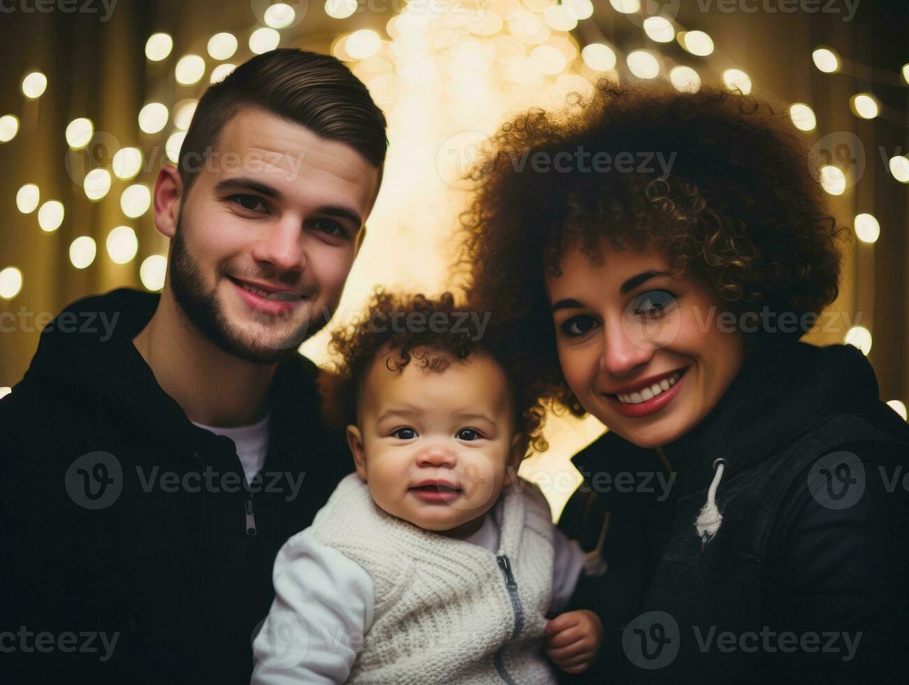 de interracial familj åtnjuter fira jul eve tillsammans ai generativ foto