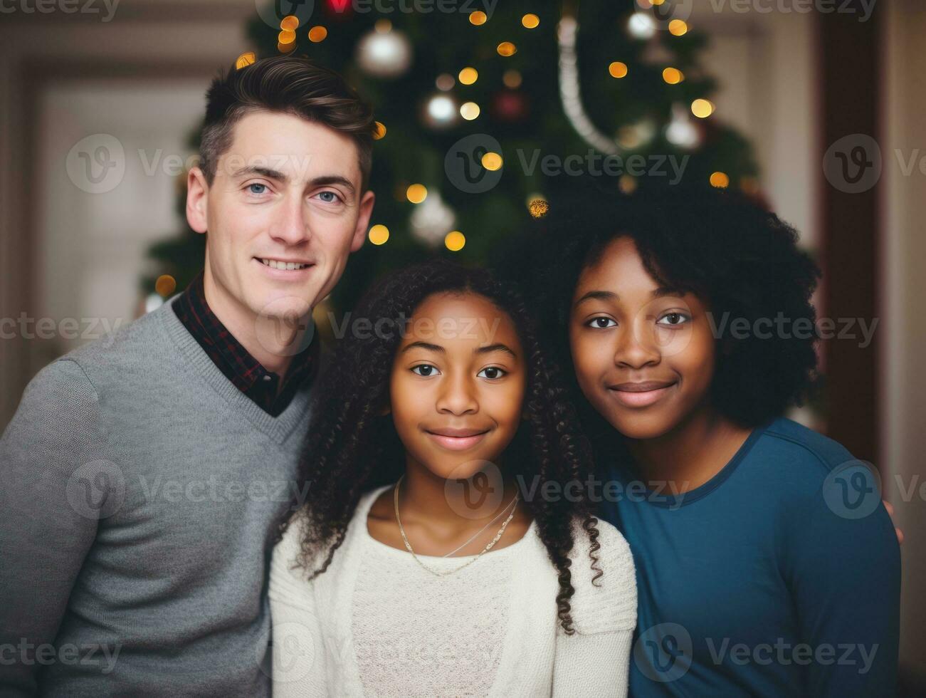 de interracial familj åtnjuter fira jul eve tillsammans ai generativ foto