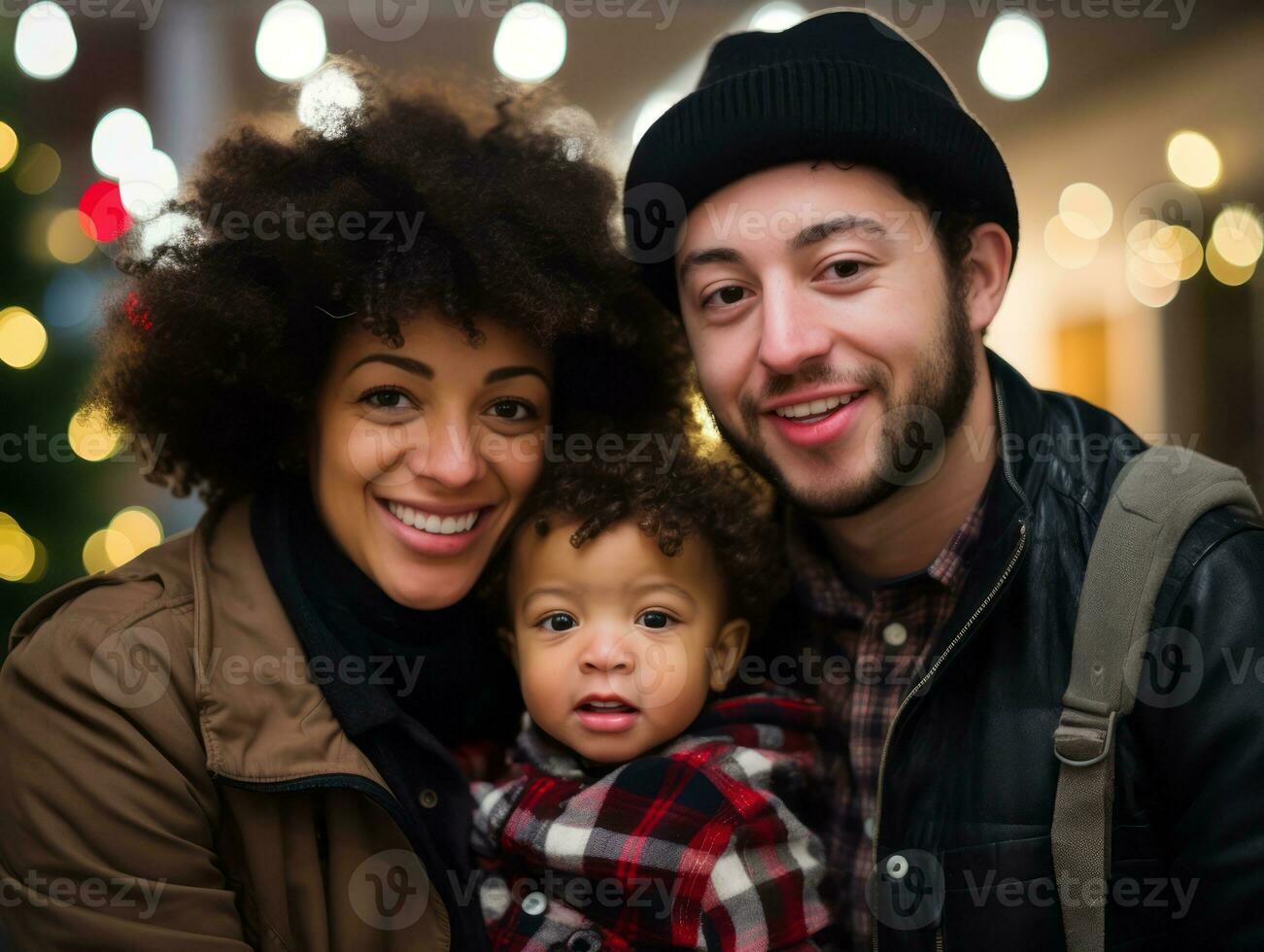 de interracial familj åtnjuter fira jul eve tillsammans ai generativ foto