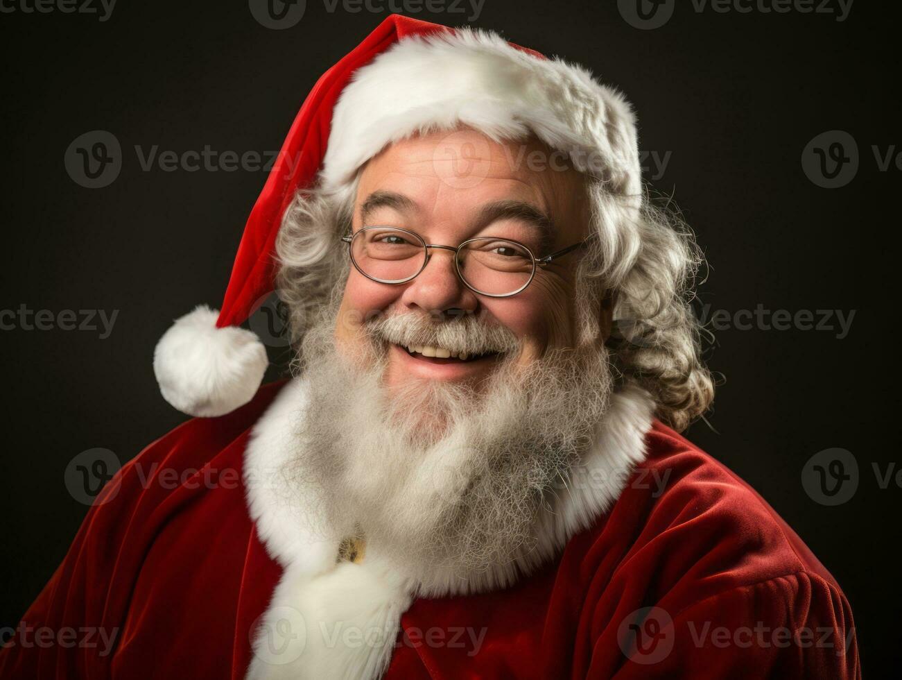 man klädd som santa claus i lekfull utgör på fast bakgrund ai generativ foto