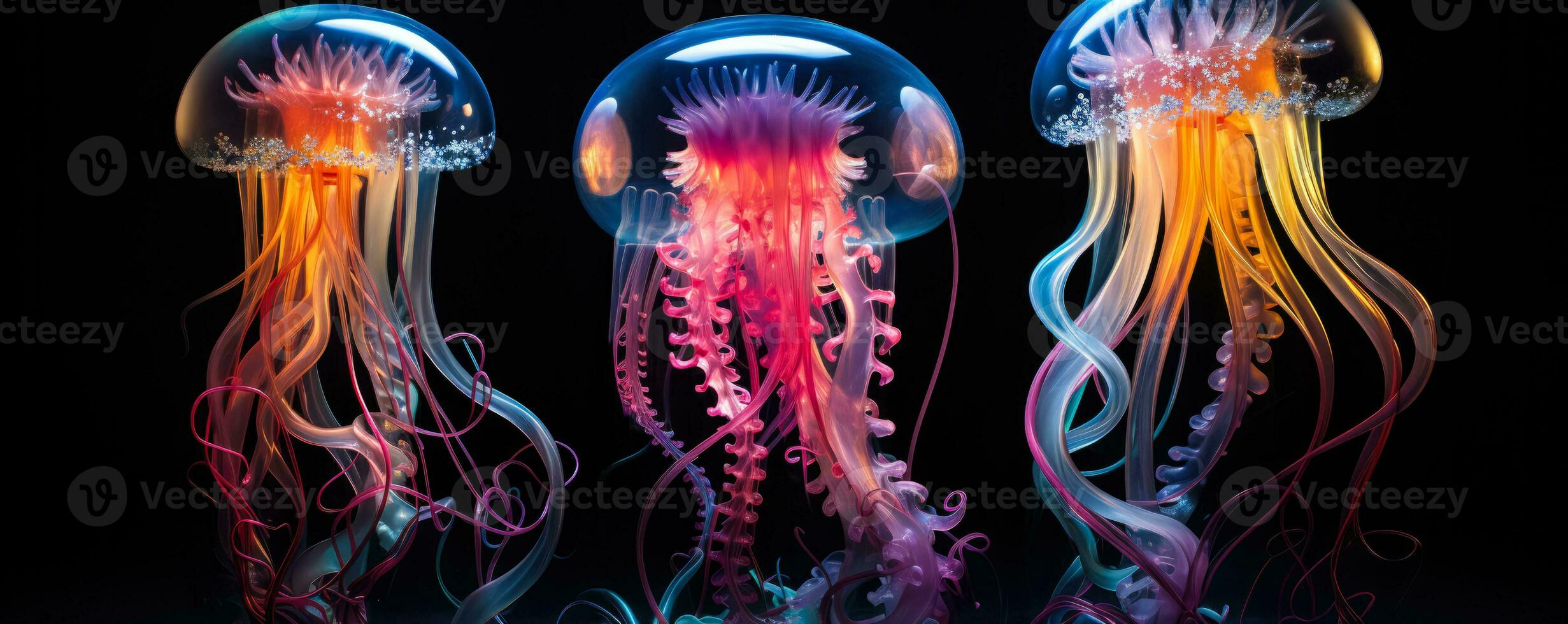 djup hav varelser belysande en mörk vatten- avgrund med vibrerande nyanser foto