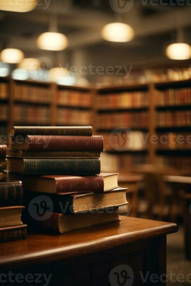 böcker i de bibliotek. ai genererad foto