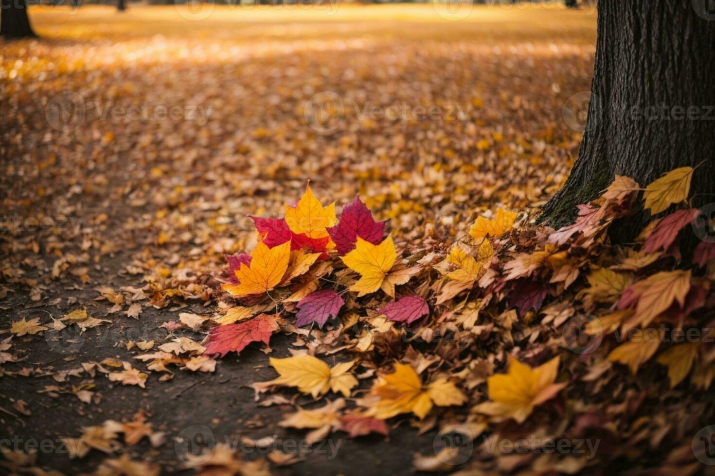 höst färgrik ljus löv svängande i en träd i höstlig parkera. höst färgrik bakgrund, falla bakgrund. ai genererad foto
