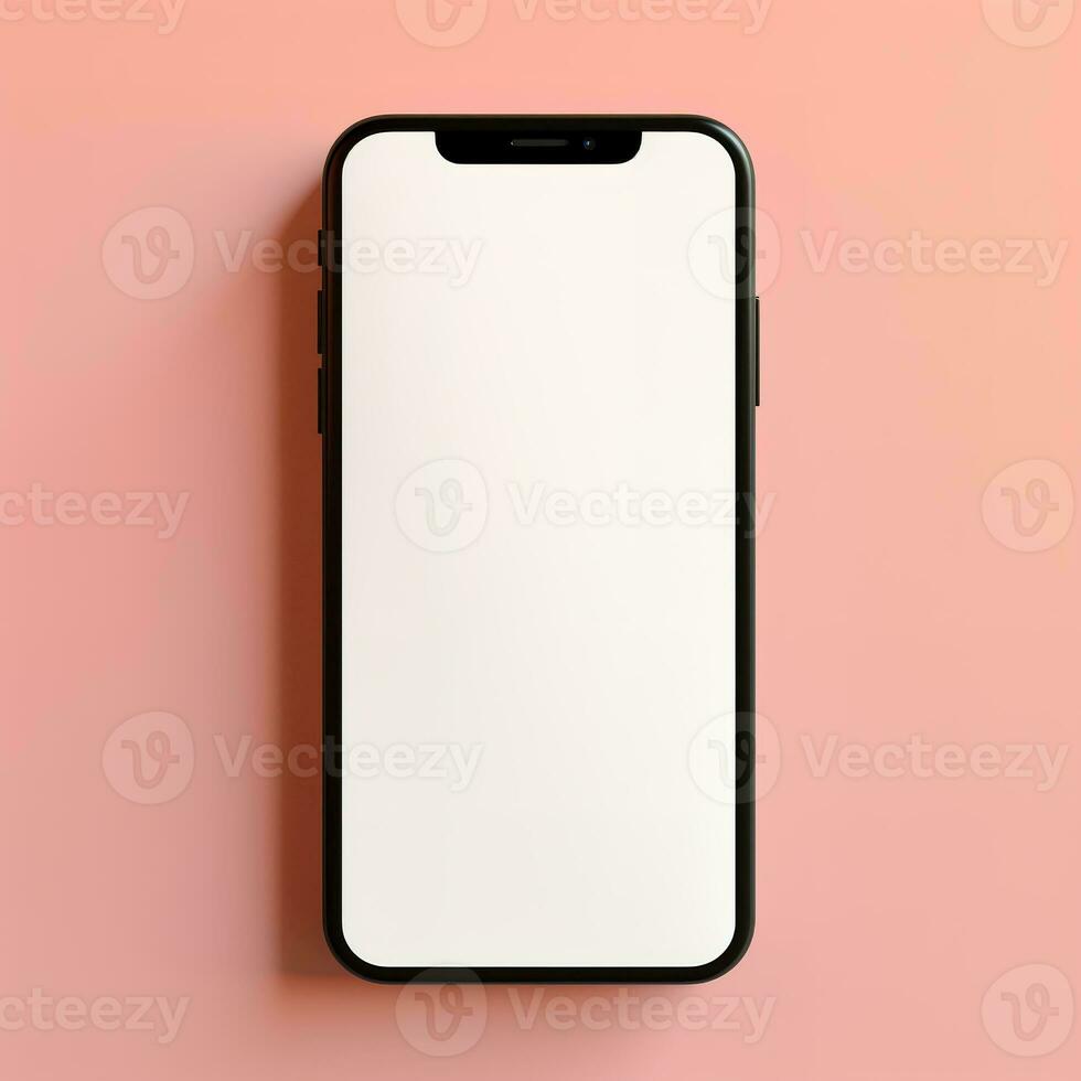 ai generativ en tom vit smartphone på en rosa bakgrund foto