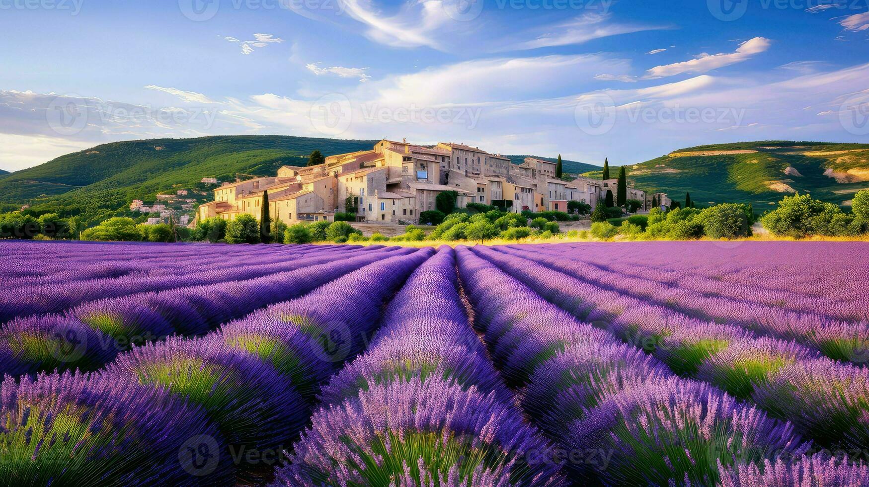 Europa provensalsk lavendel- fält ai genererad foto