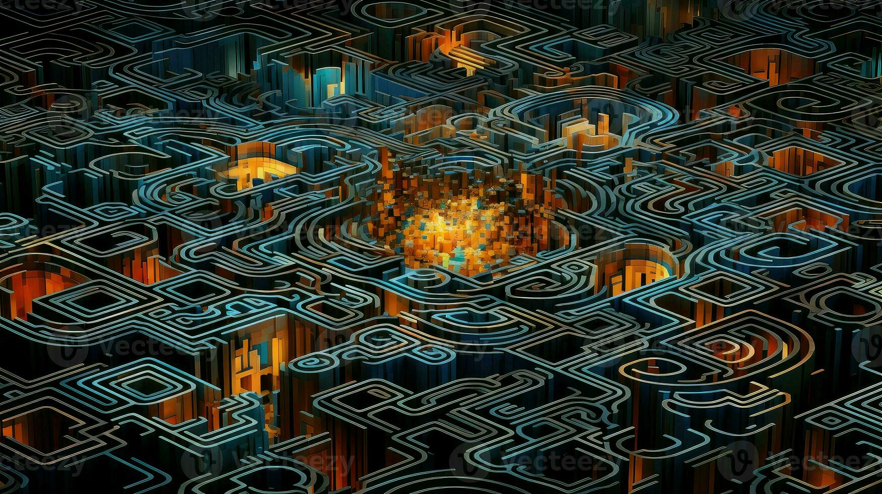 abstrakt rutnät mosaik- labyrint ai genererad foto