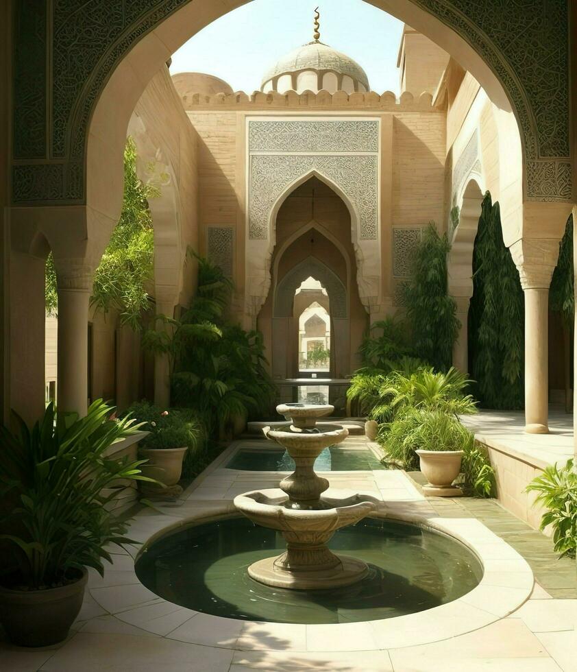 ai genererad. ai generativ - lugn oas - fira de skönhet av ett islamic gård foto