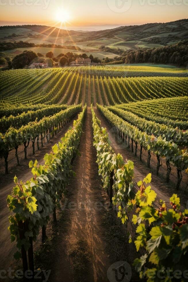 vingårdar på solnedgång. ai genererad foto