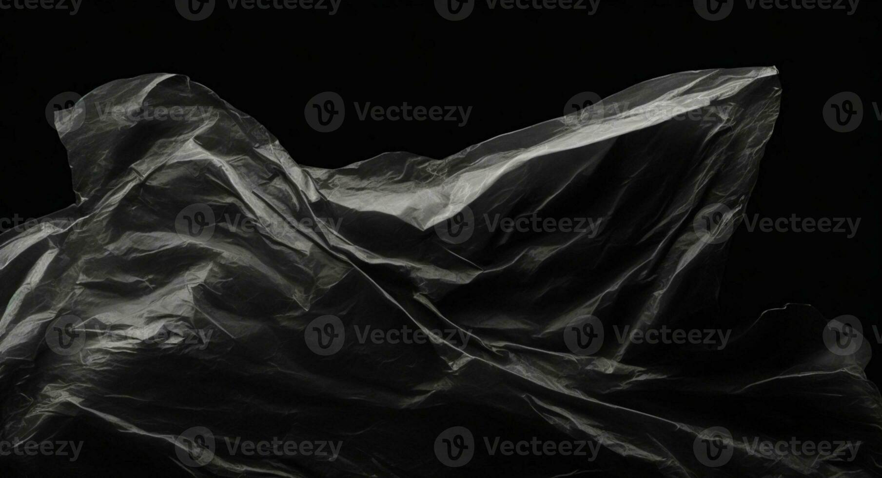rynkig plast slå in textur på en svart bakgrund. ai genererad foto