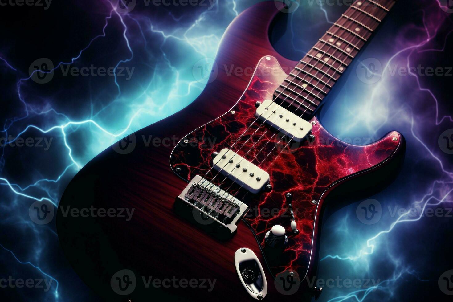 elektrisk blå gitarr bakgrund. generera ai foto
