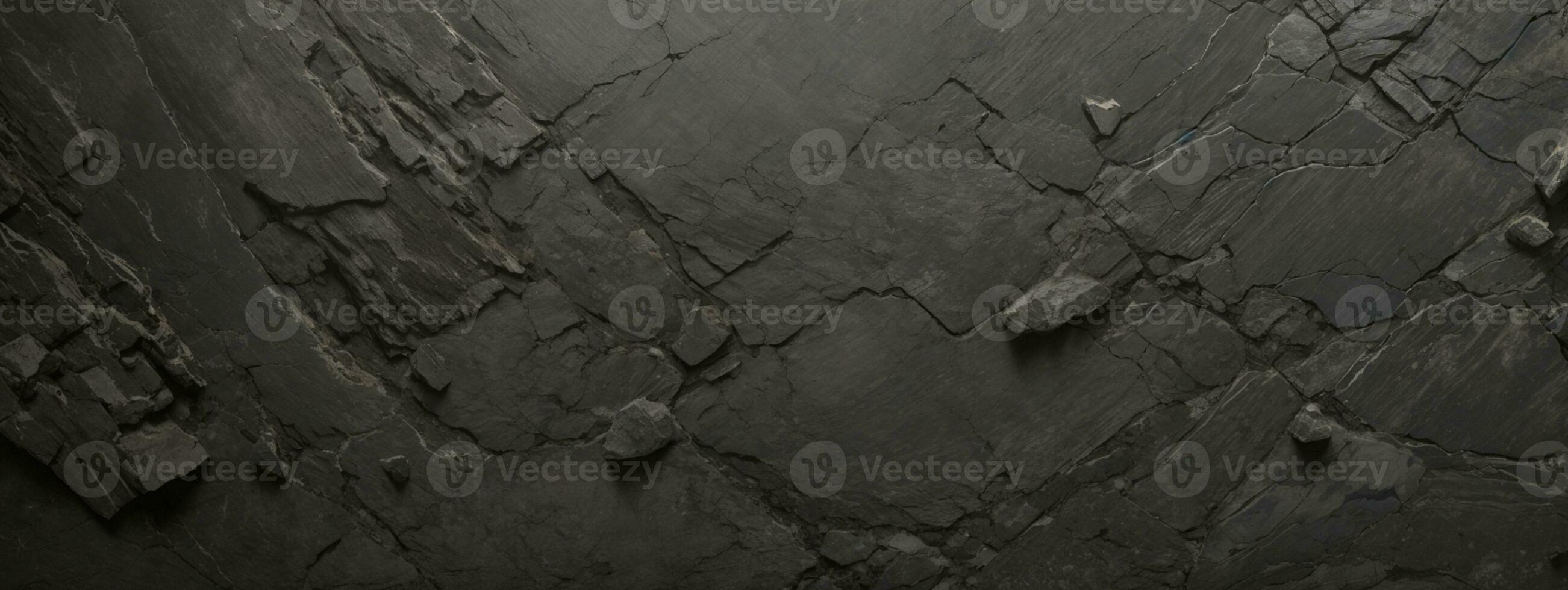 svart antracit sten betong textur bakgrund panorama baner lång. ai genererad foto