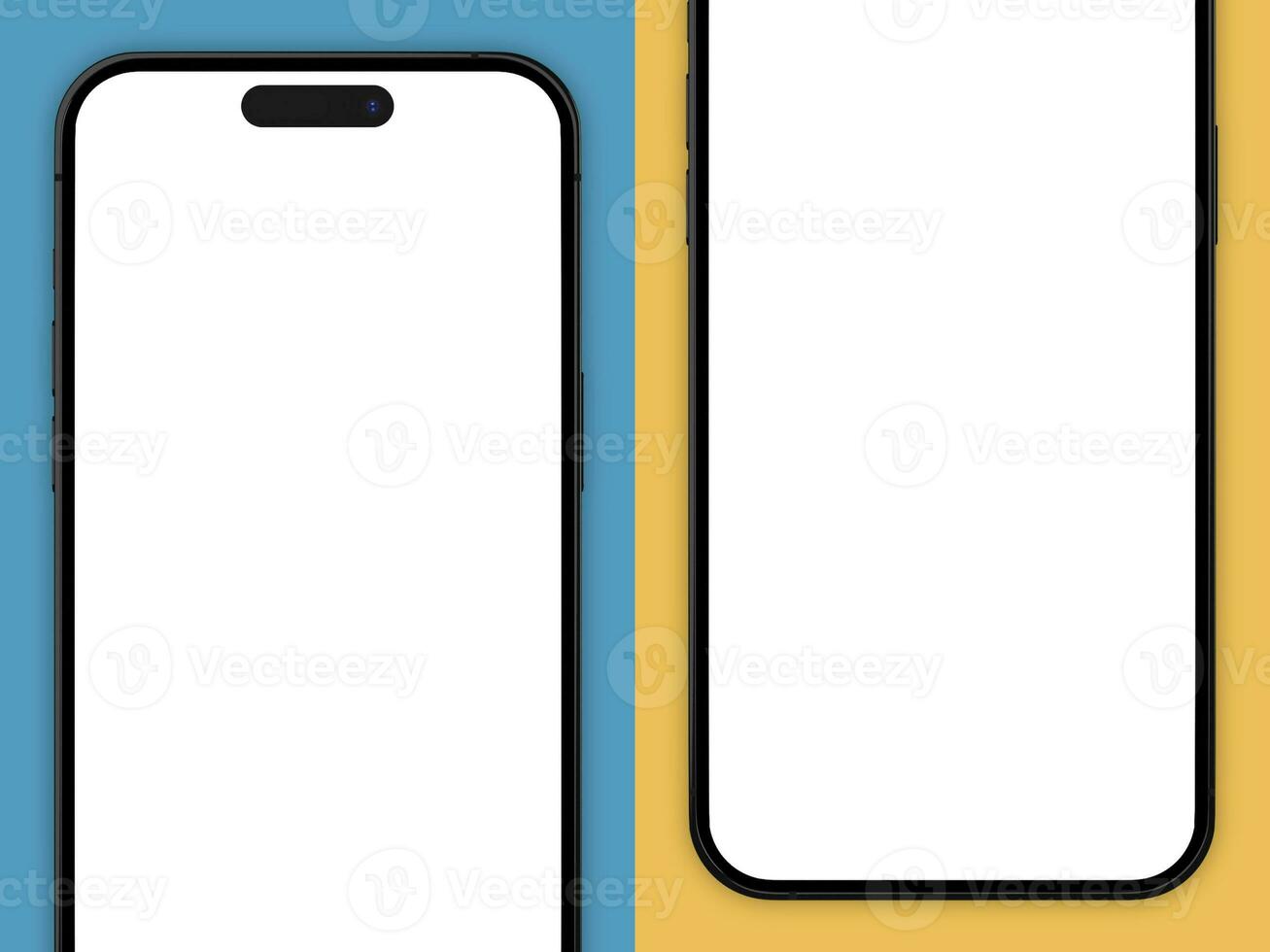 uppsättning av två smartphone 14 proffs attrapp skärm på de blå och gul kombination Färg bakgrund för din telefon ui ux foto