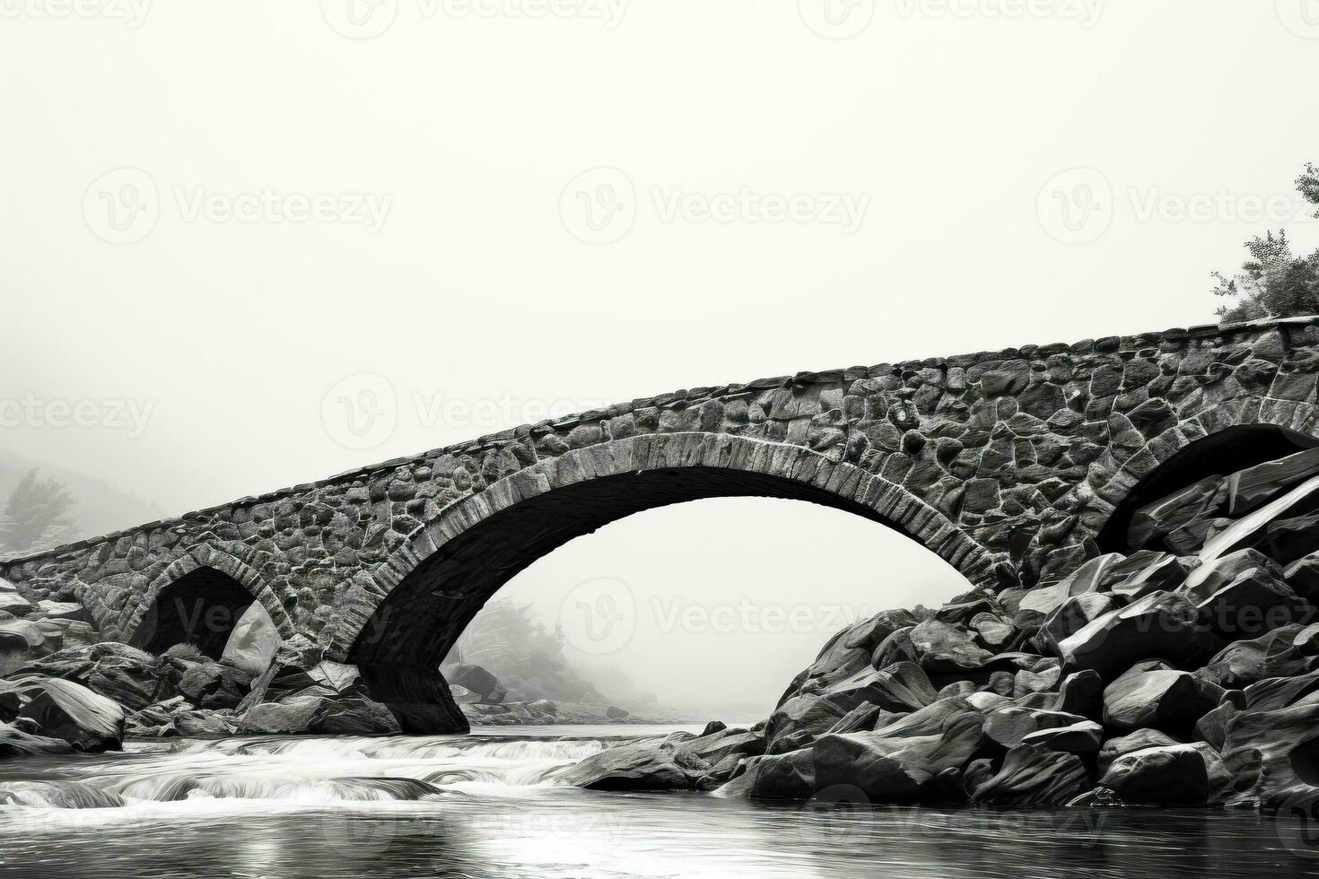 gammal sten bro i minimalistisk svart och vit bakgrund med tömma Plats för text foto