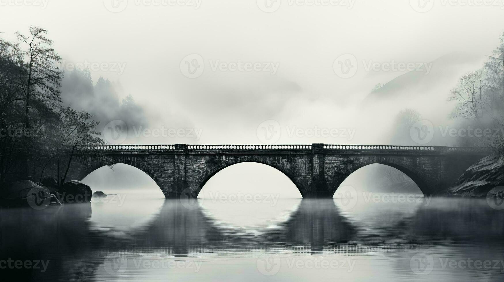 kusligt gammal sten bro minimalistisk svart och vit bakgrund med tömma Plats för text foto